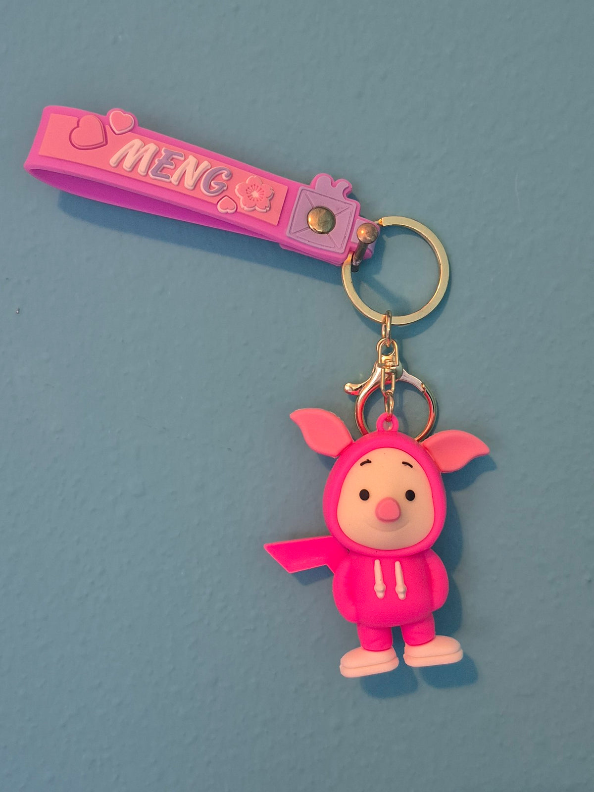Piglet Pink Hoodie Keychain – Winnie the Pooh Character Keychain with Wrist Strap