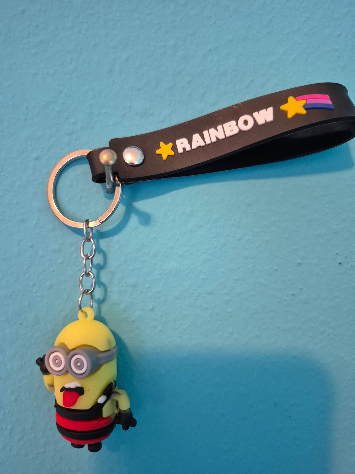 Minion Rainbow Strap Keychain – Despicable Me Character Keychain with Wrist Strap