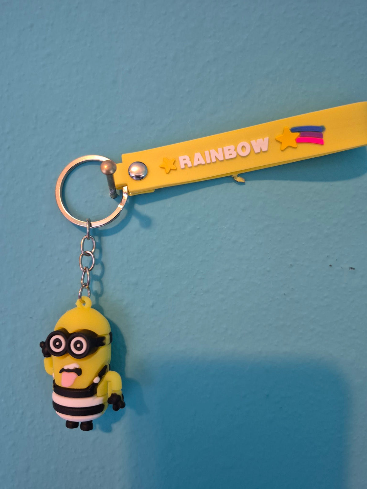 Minion Yellow Rainbow Strap Keychain – Despicable Me Character Keychain with Wrist Strap