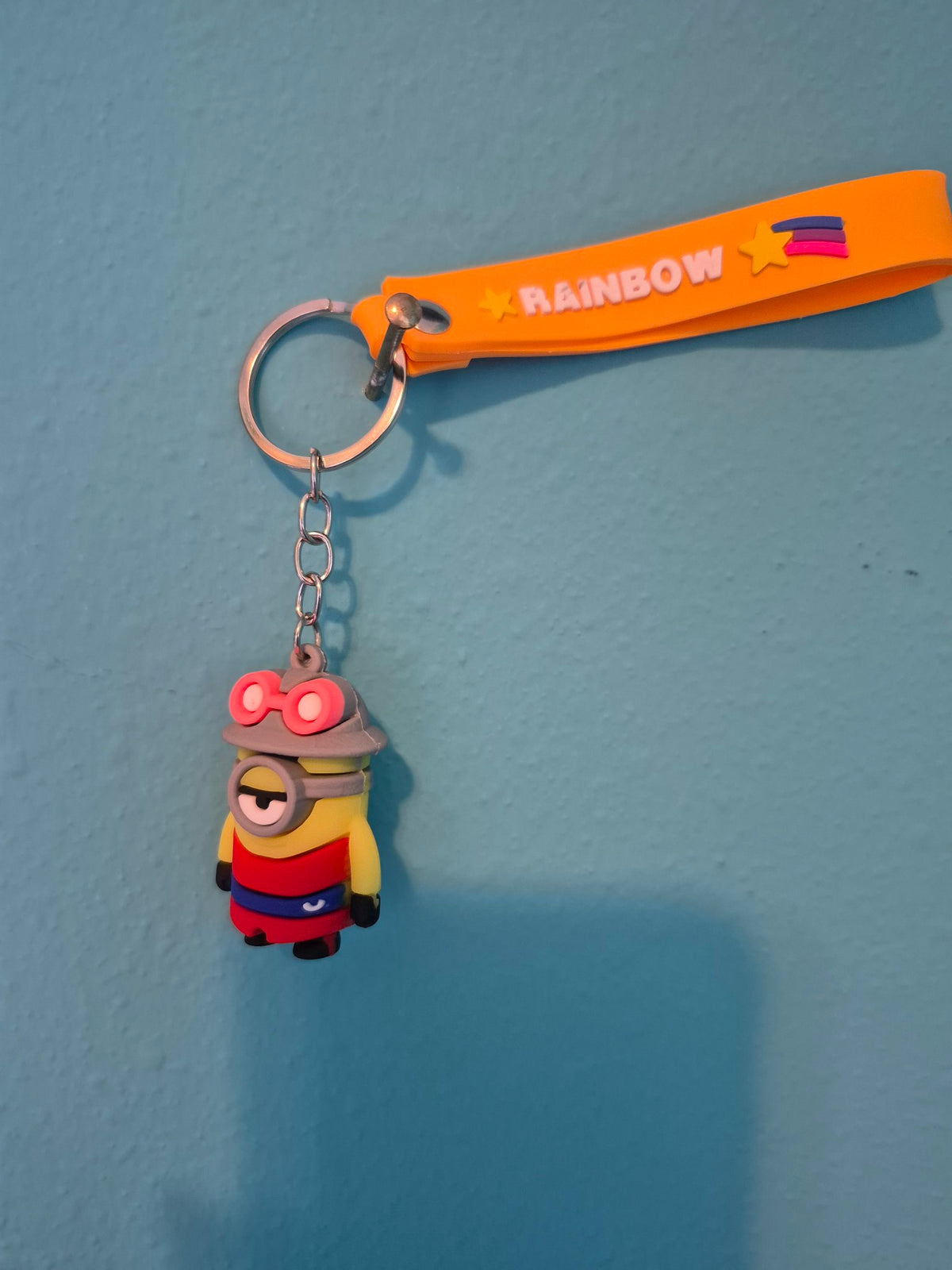 Minion safari hat orange strap keychain