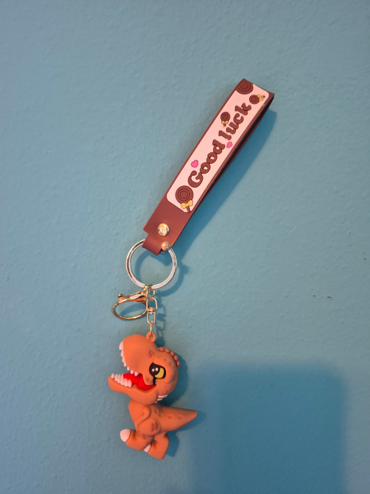 Orange T-Rex Dinosaur Keychain – Dino Character Keychain with Wrist Strap