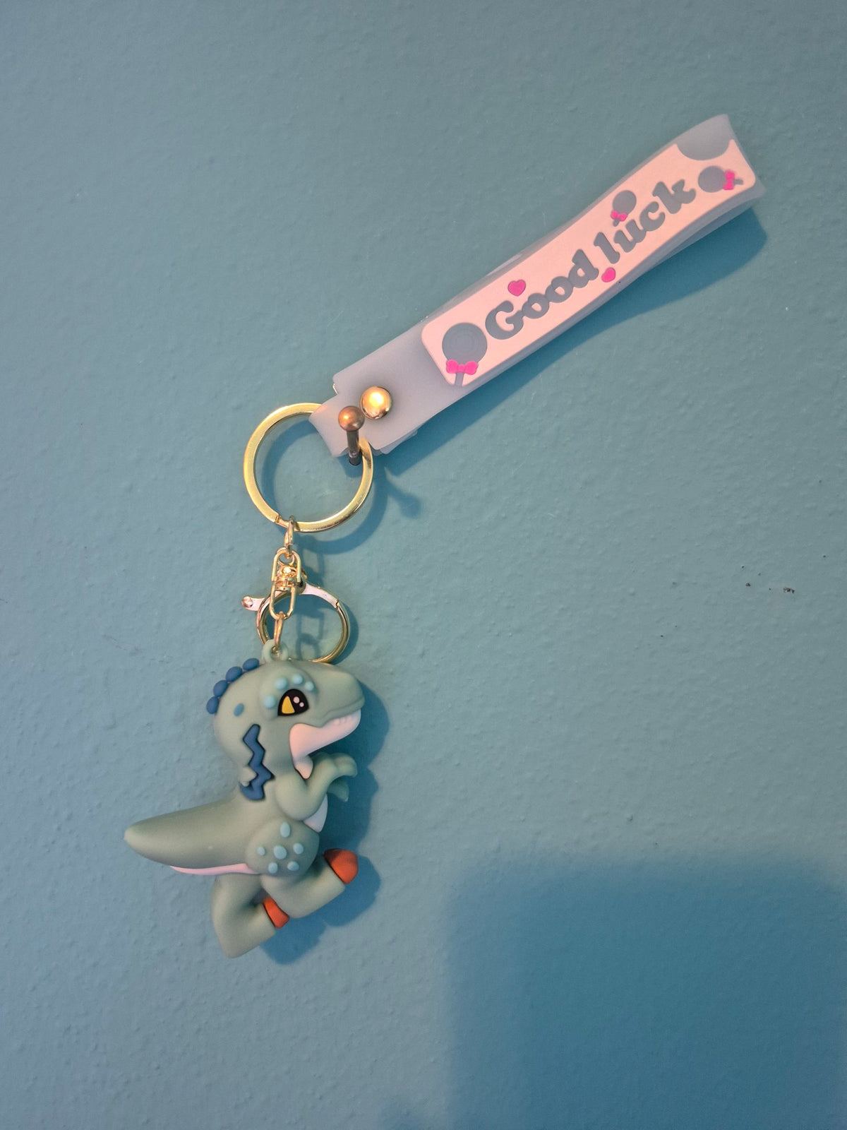 Gray T-Rex Dinosaur Keychain – Dino Character Keychain with Wrist Strap