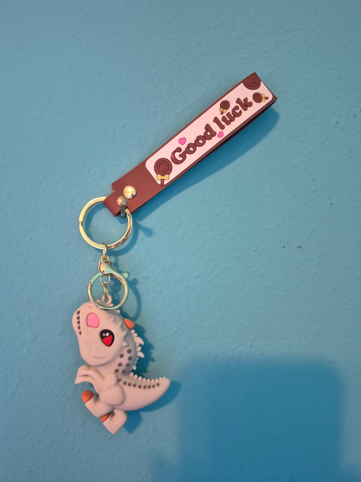White Dinosaur Keychain – Dino Character Keychain with Wrist Strap