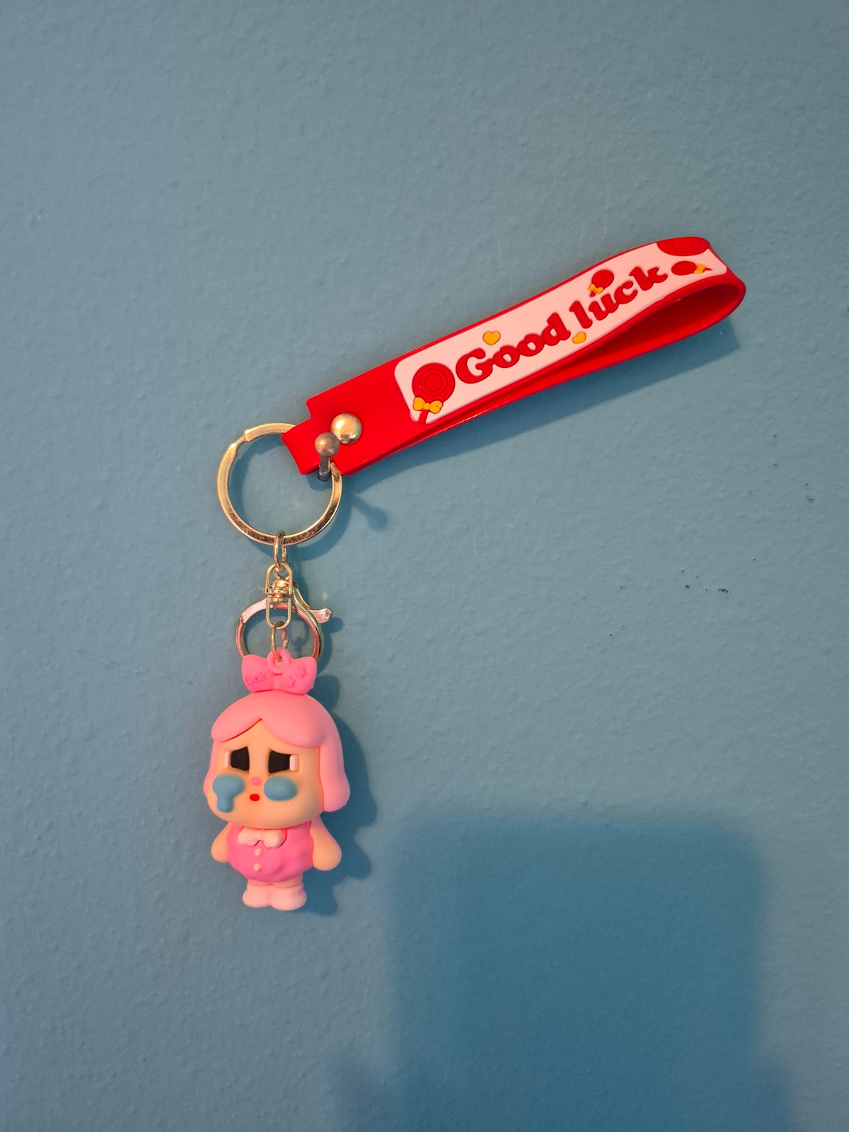 Cry Baby Pink Keychain – Cute Doll Keychain with Wrist Strap