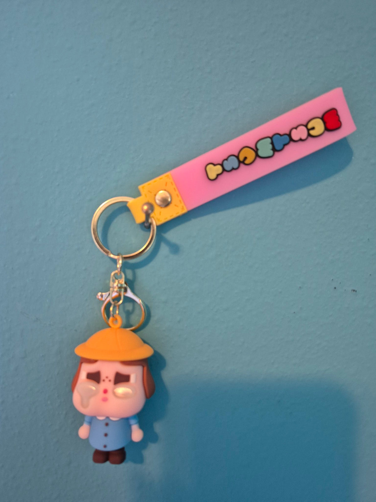 Cry Baby Yellow Hat Keychain – Cute Doll Keychain with Wrist Strap