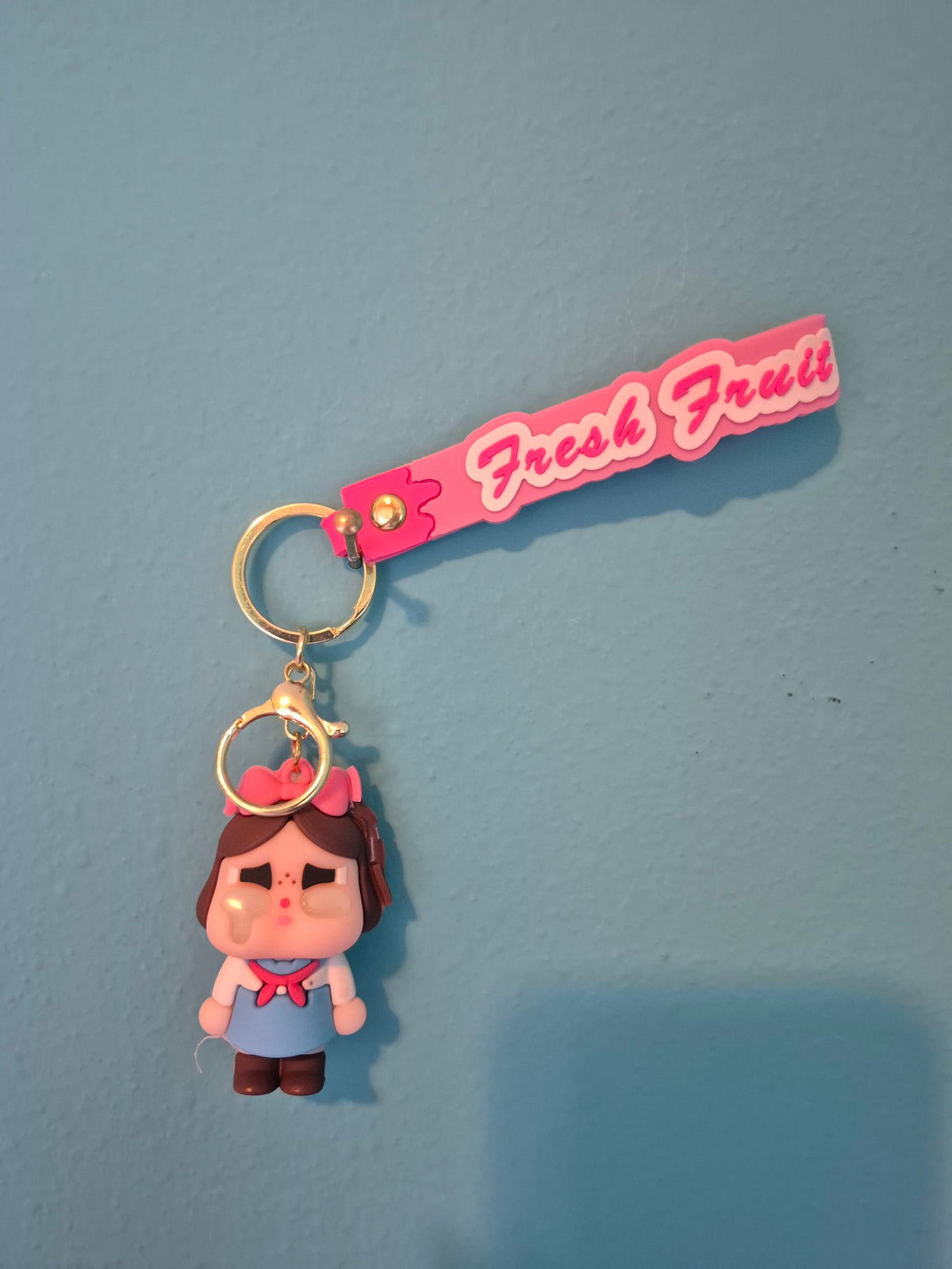 Cry Baby Pink Bow Keychain – Cute Doll Keychain with Wrist Strap