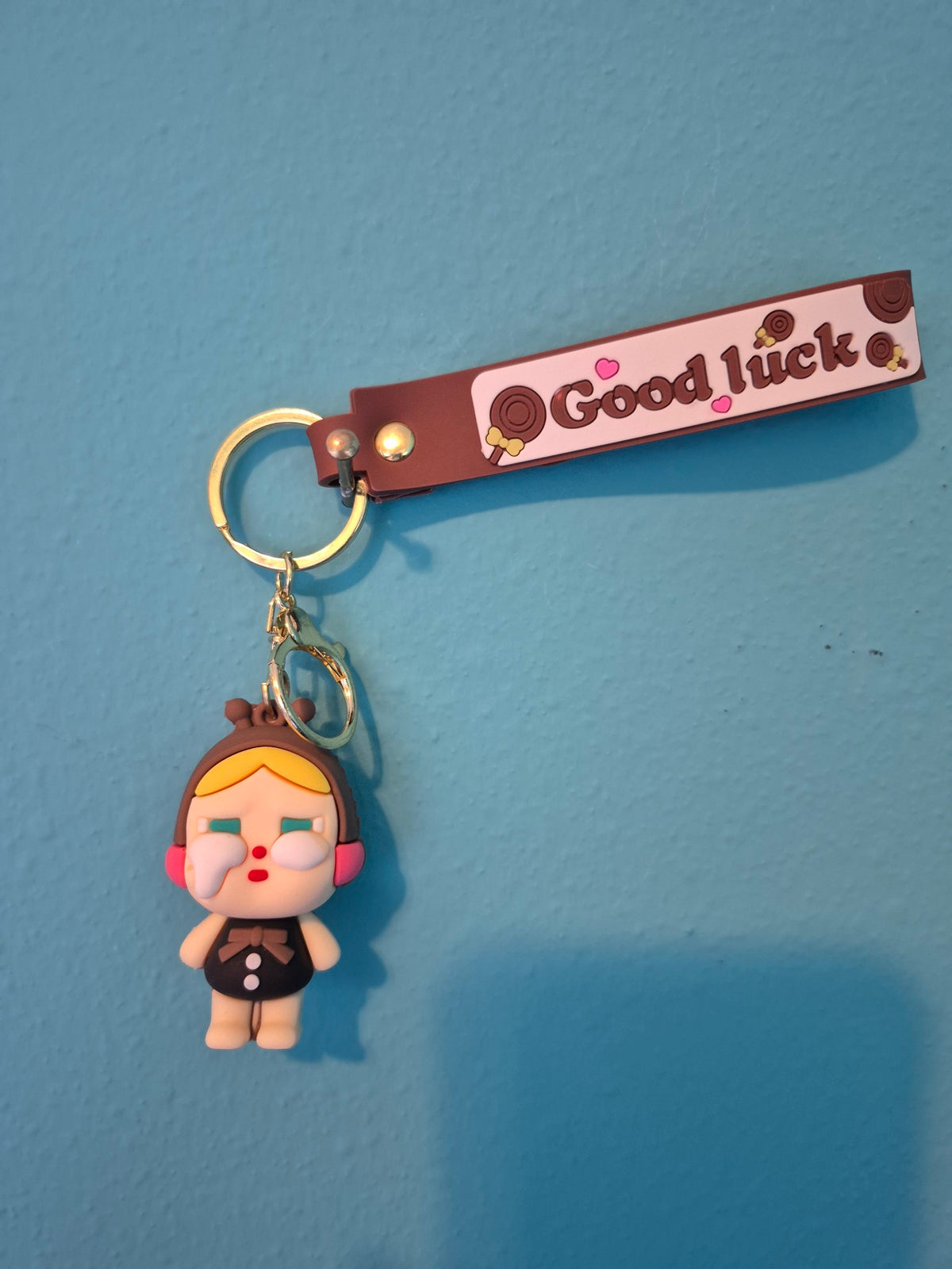 Cry Baby Brown Hood Keychain – Cute Doll Keychain with Wrist Strap