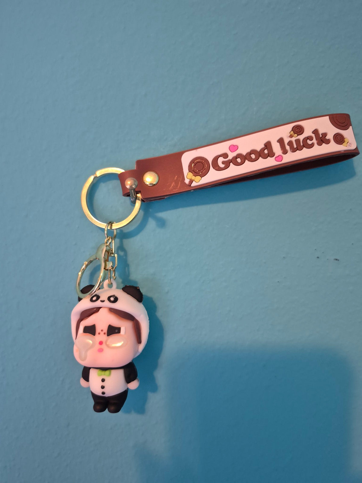 Cry Baby Panda Costume Keychain – Cute Doll Keychain with Wrist Strap