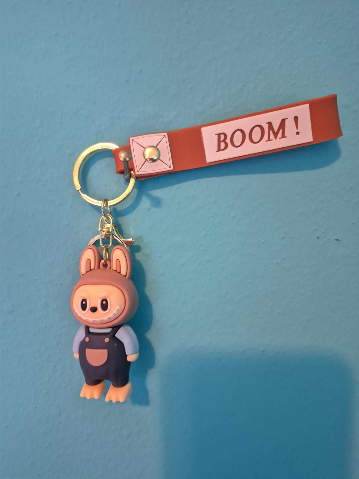 Labubu Brown Overalls Keychain – Bunny Monster Character Keychain with Wrist Strap