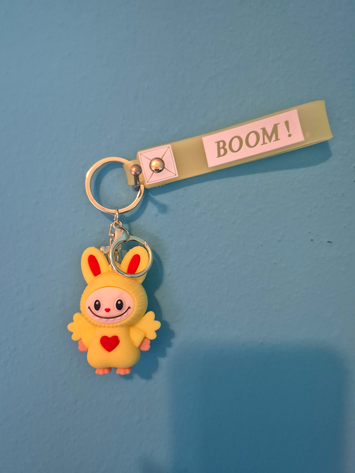 Labubu Yellow Chick Costume Keychain – Bunny Monster Character Keychain with Wrist Strap