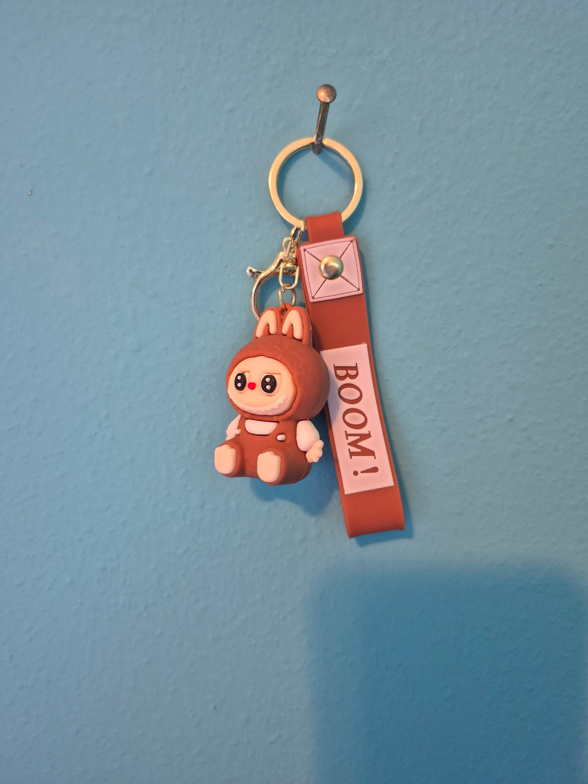 Labubu Sitting Brown Bunny Keychain – Bunny Monster Character Keychain with Wrist Strap