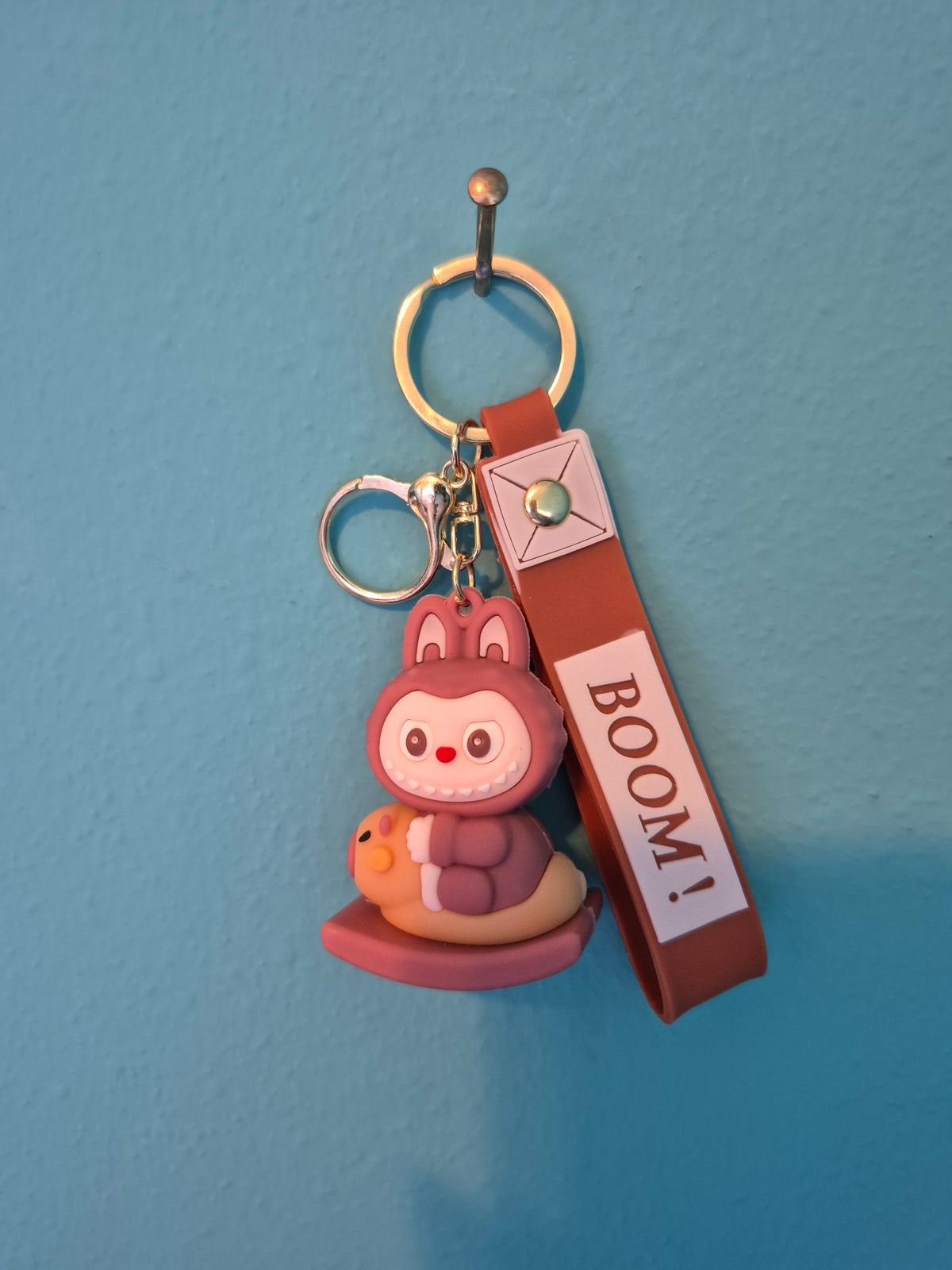 Labubu Rocking Horse Brown Keychain – Bunny Monster Character Keychain with Wrist Strap