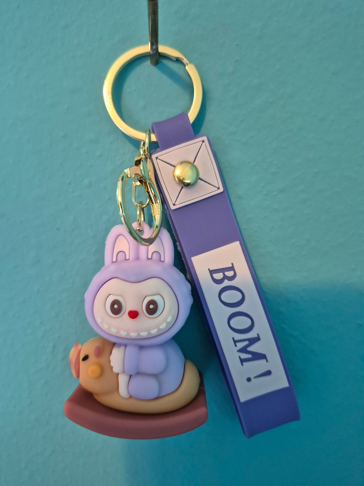 Labubu Rocking Horse Purple Keychain – Bunny Monster Character Keychain with Wrist Strap