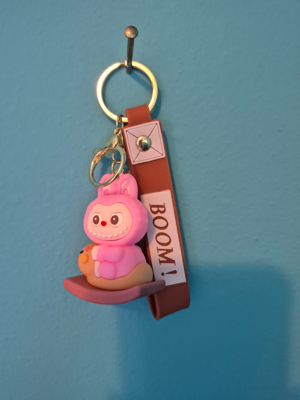Labubu Rocking Horse Pink Keychain – Bunny Monster Character Keychain with Wrist Strap