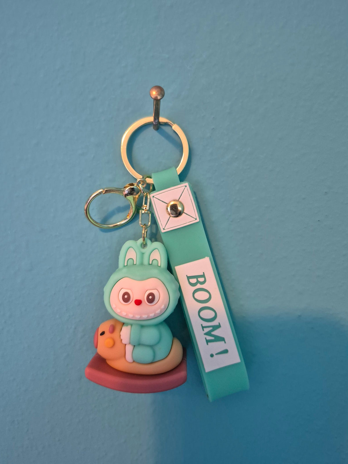Labubu Rocking Horse Teal Keychain – Bunny Monster Character Keychain with Wrist Strap