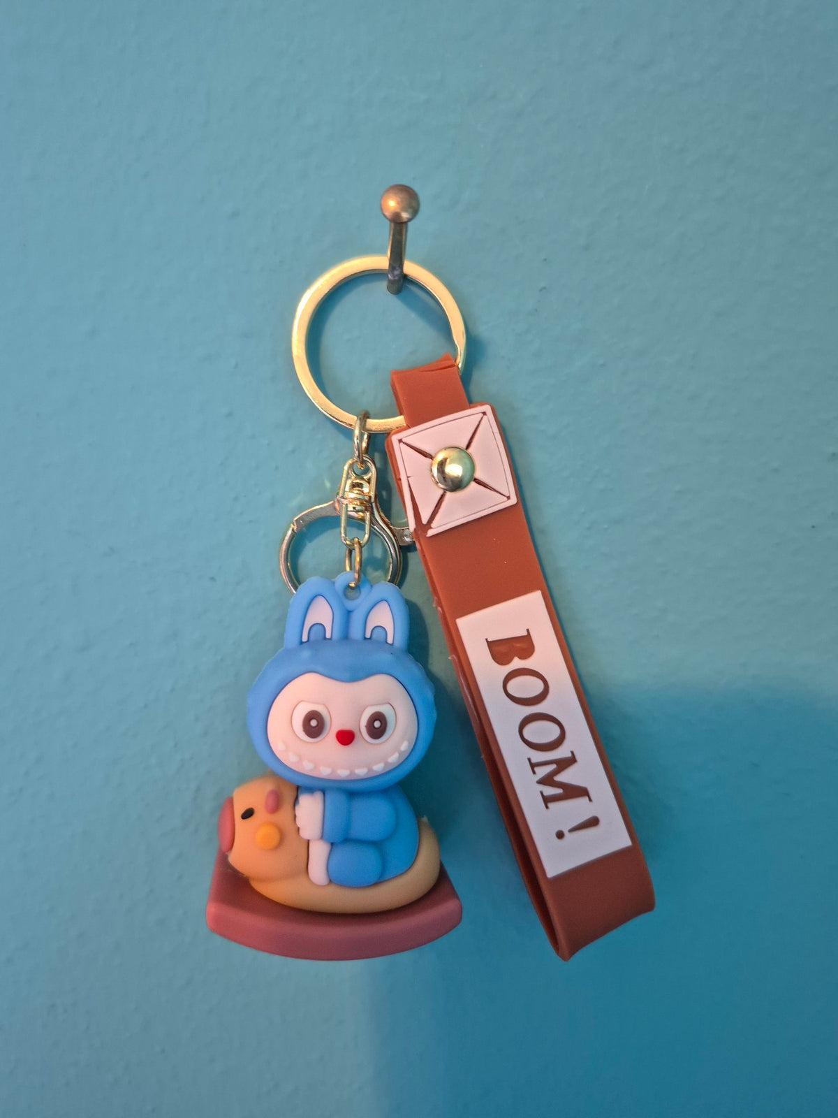 Labubu Rocking Horse Blue Keychain – Bunny Monster Character Keychain with Wrist Strap