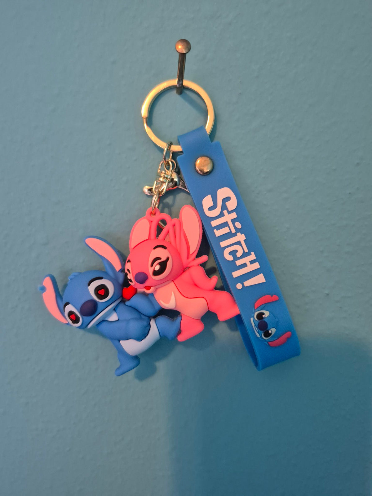 Stitch and Angel Keychain – Disney Lilo & Stitch Couple Keychain with Wrist Strap