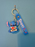 Stitch I Love You Sign Keychain – Disney Lilo & Stitch Character Keychain with Wrist Strap