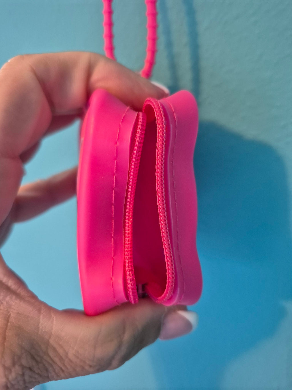 HUNTRIX Mini Zipper Purse – Pink Silicone Coin Purse with Loop Strap - photo 2