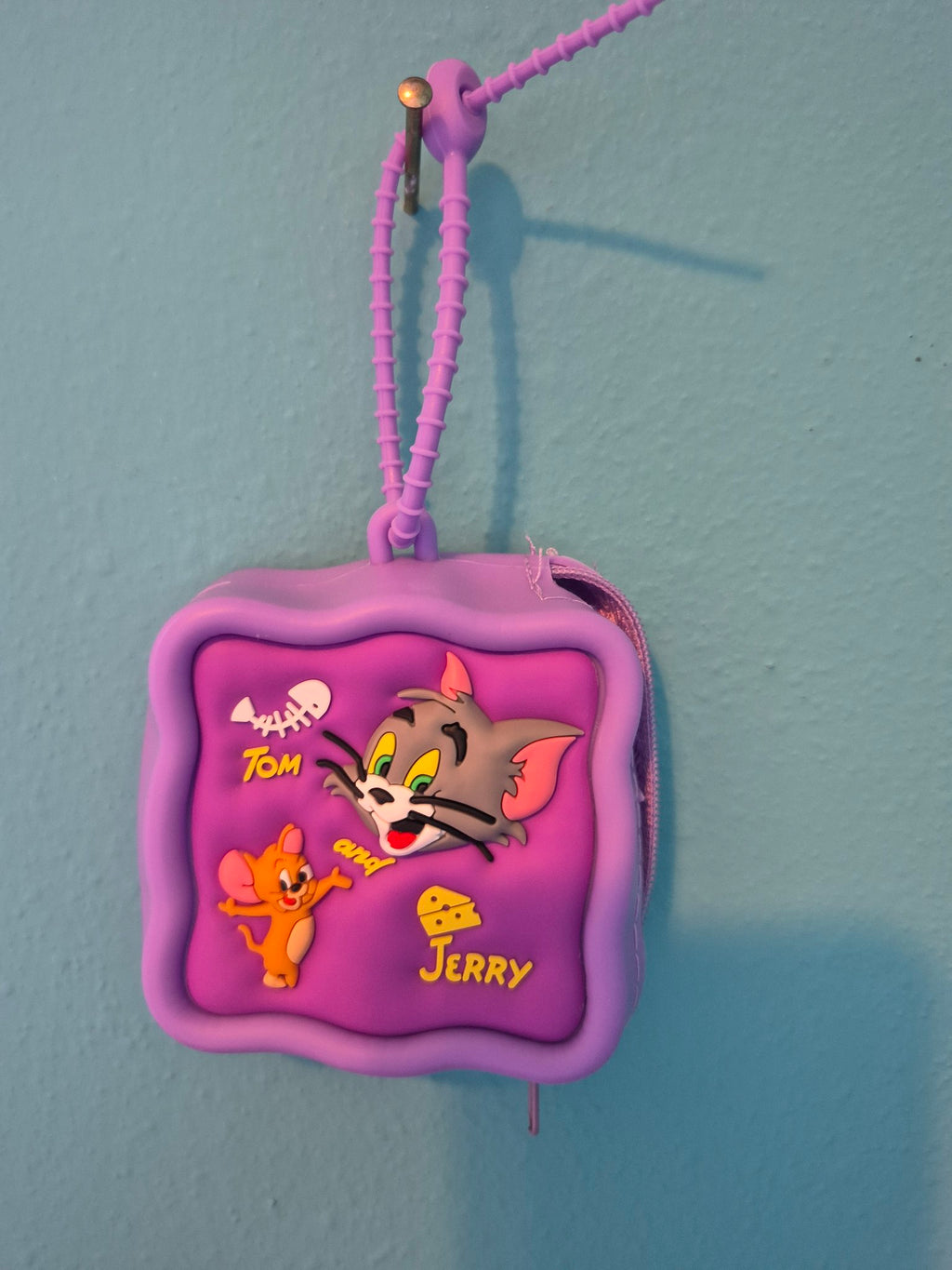 Tom and Jerry Mini Zipper Purse – Purple Silicone Coin Purse with Loop Strap - photo 1
