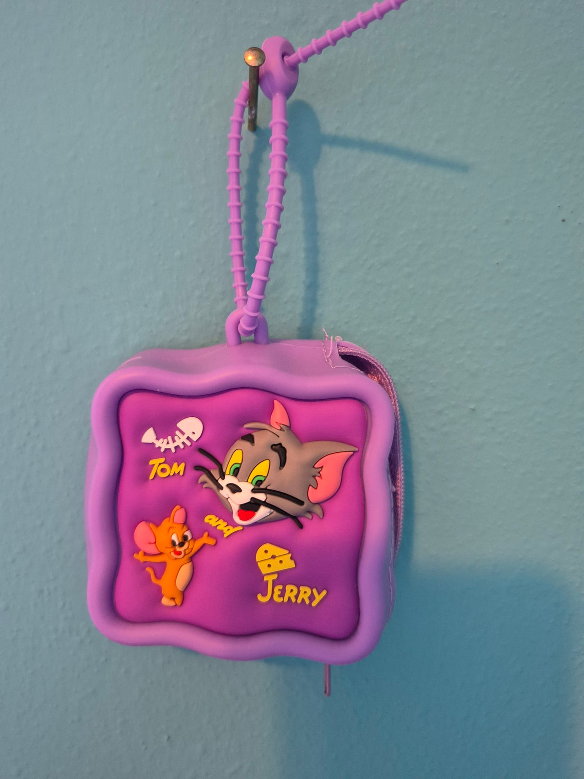 Tom and Jerry Mini Zipper Purse – Purple Silicone Coin Purse with Loop Strap - photo 1