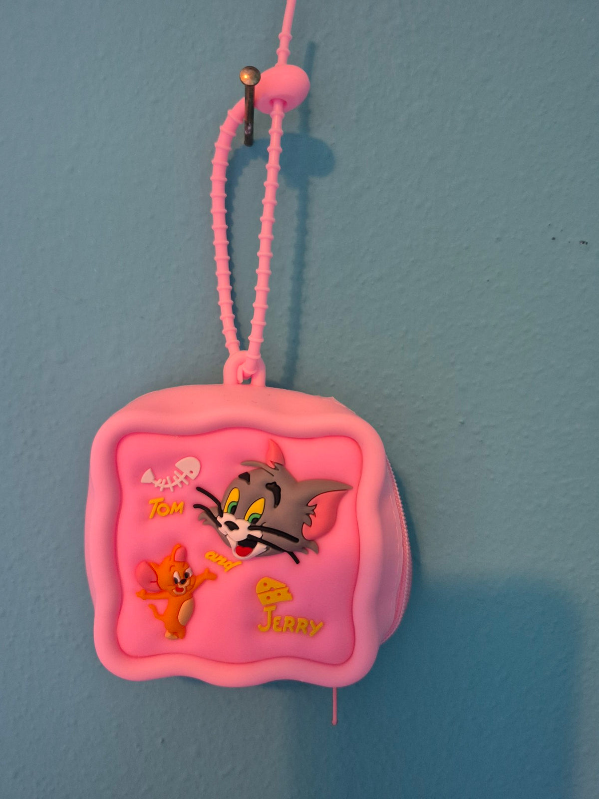 Tom and Jerry Mini Zipper Purse – Pink Silicone Coin Purse with Loop Strap - photo 1