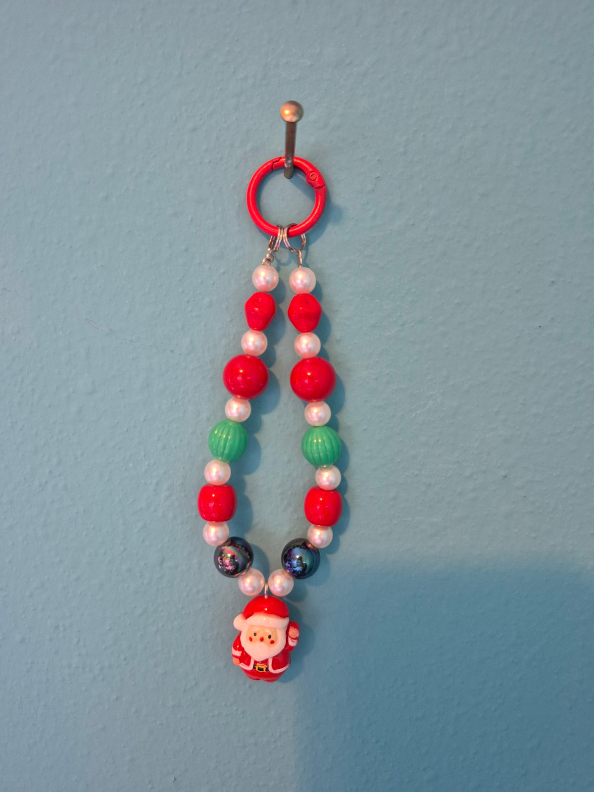 Santa Beaded Charm – Christmas Beaded Bag Charm with Santa Pendant