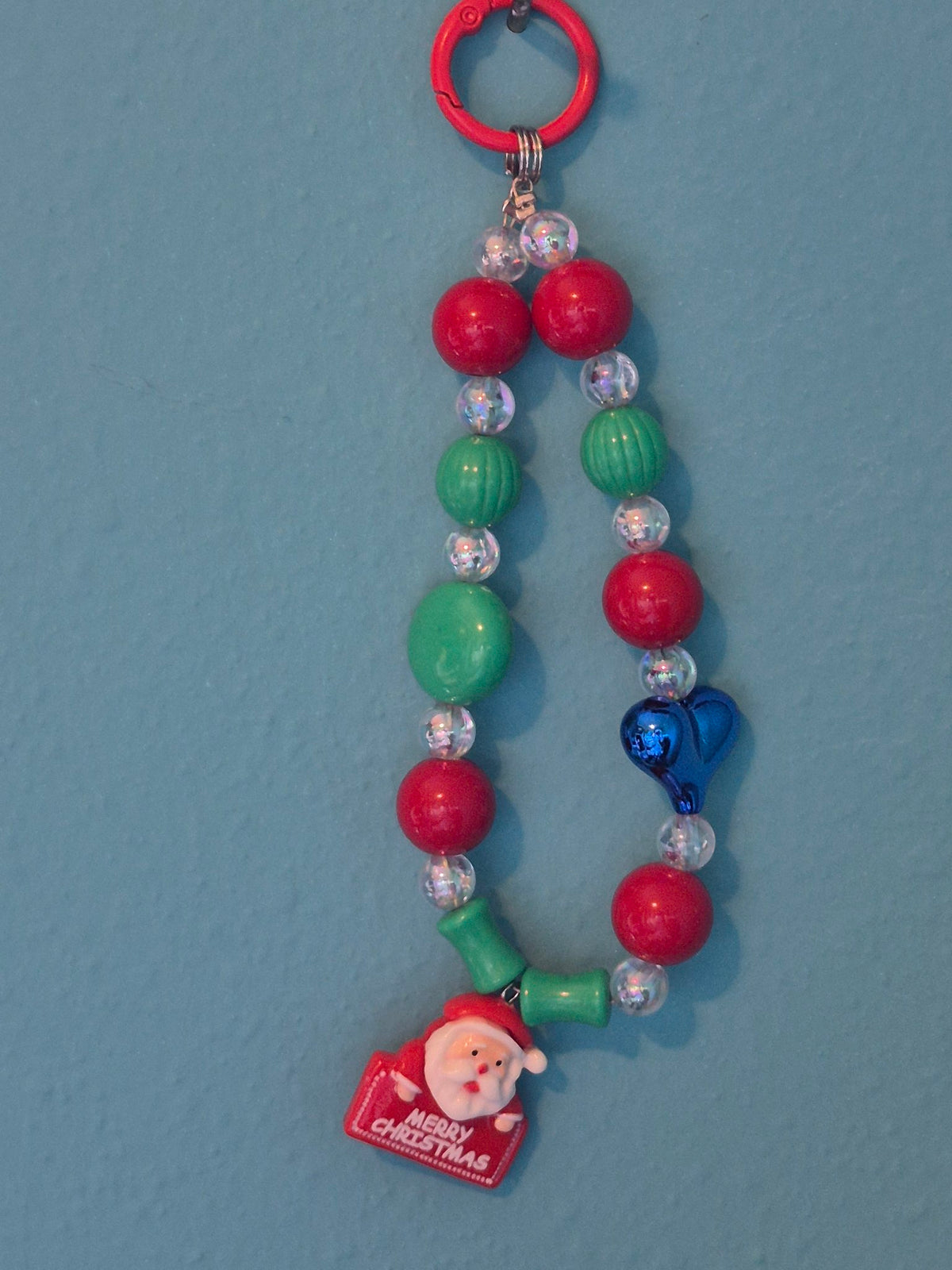 Merry Christmas Santa beaded bag charm with Santa sign pendant