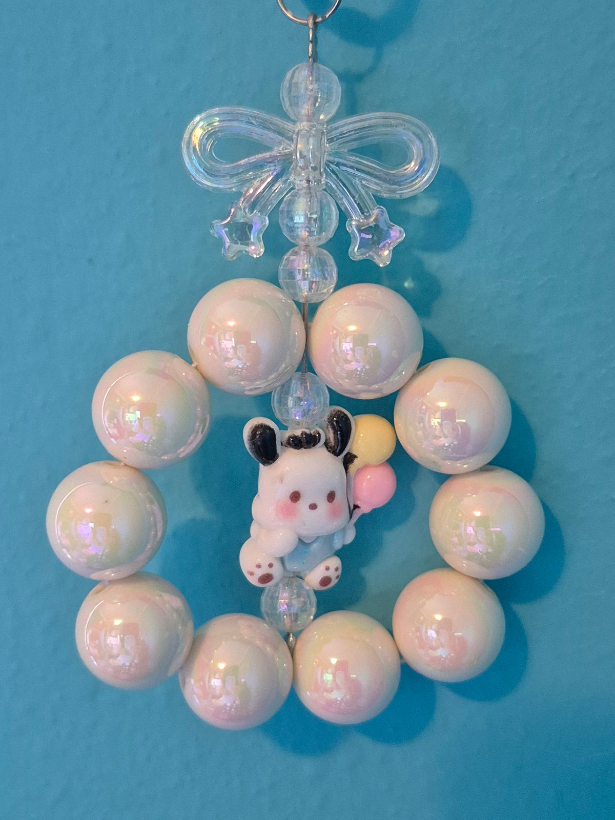 Pochacco Beaded Charm – Pearl Bead Bag Charm with Pochacco Figure - photo 1