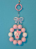 Hello Kitty Beaded Charm – Pearl Bead Bag Charm with Hello Kitty Figure - photo 1