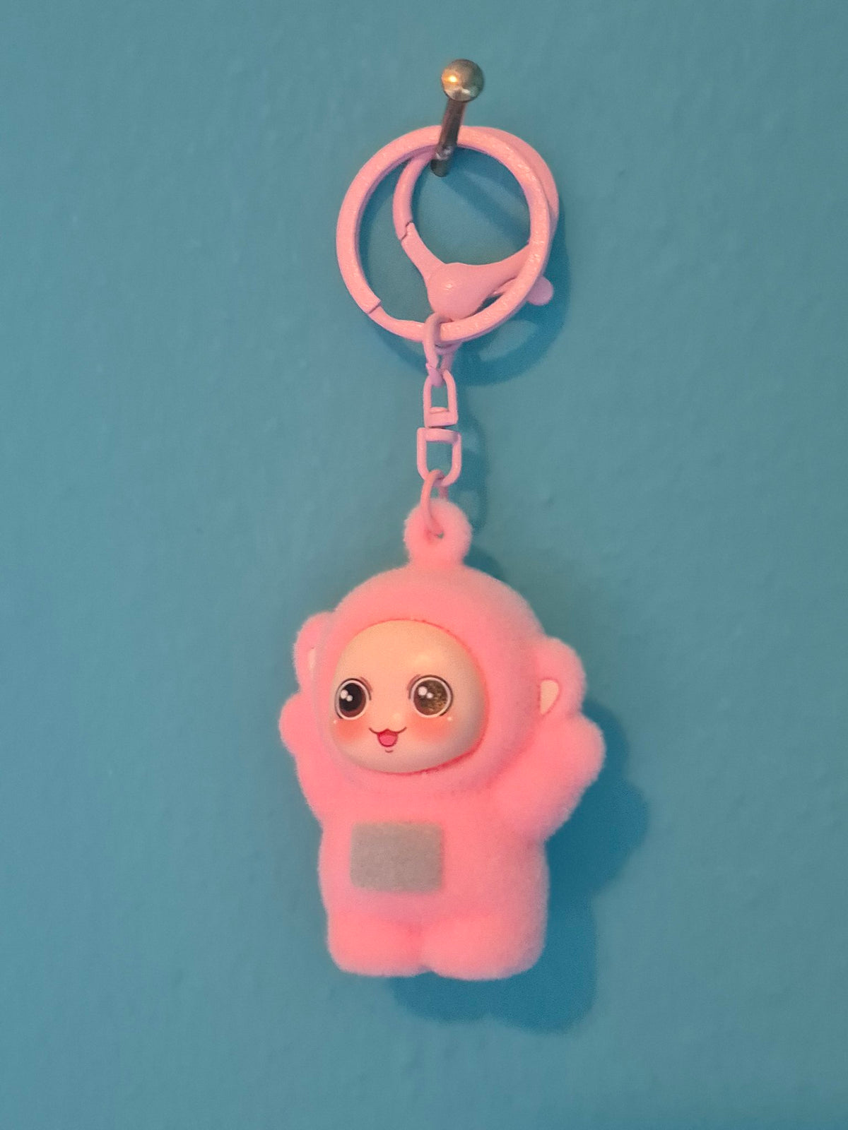 Pink Flocked Baby Keychain – Fuzzy Baby Character Keychain with Clip Ring - photo 1