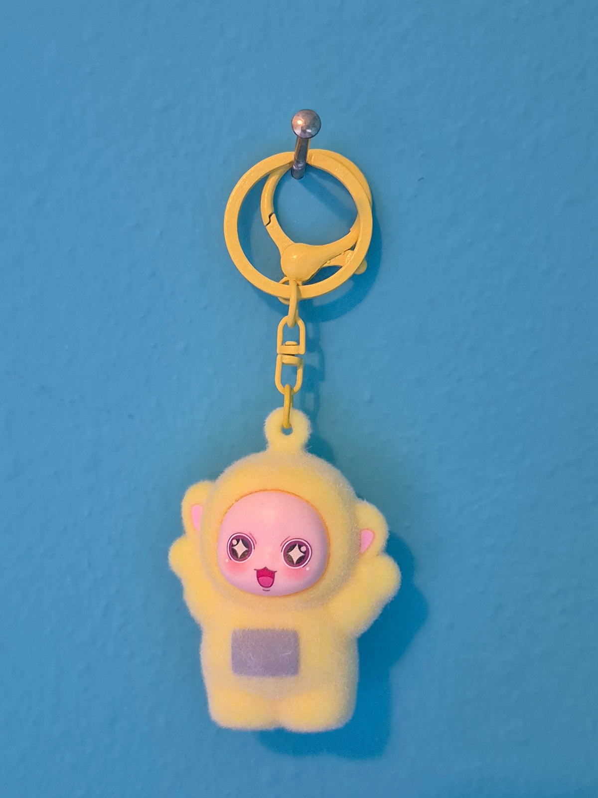Yellow Flocked Baby Keychain – Fuzzy Baby Character Keychain with Clip Ring - photo 1