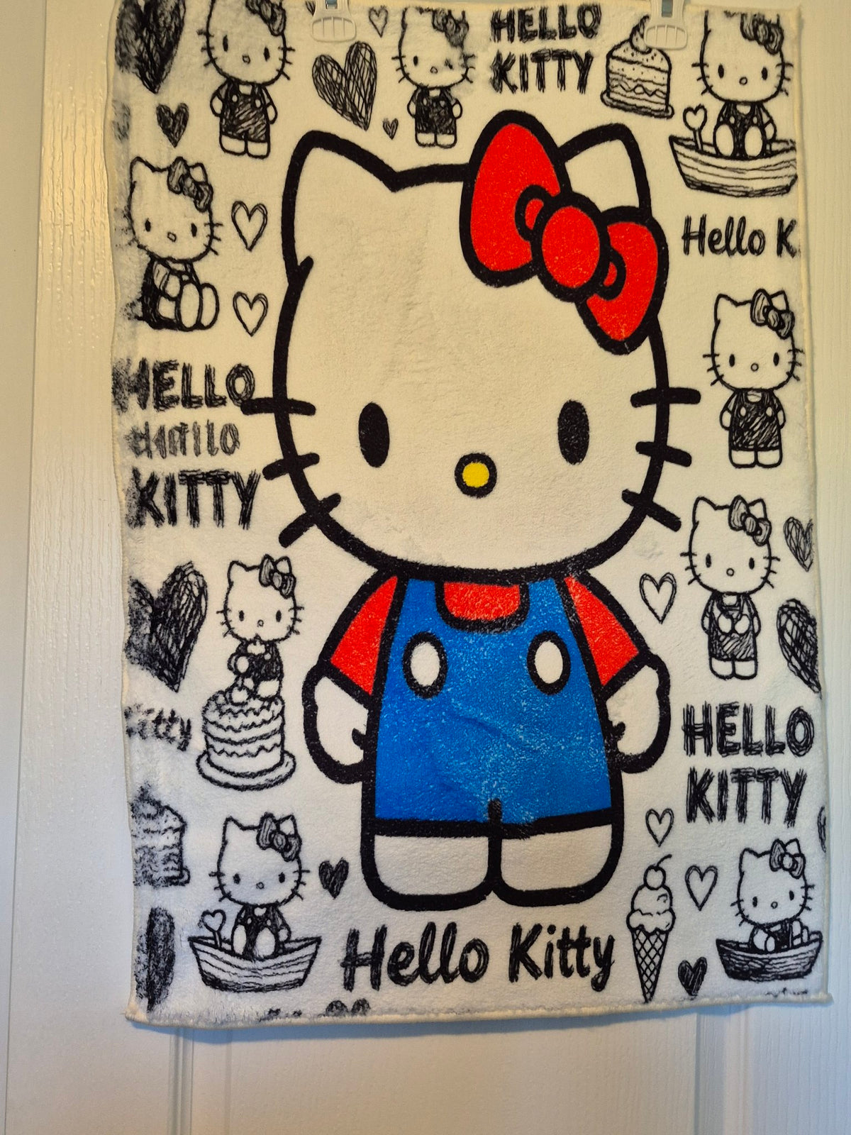 Hello Kitty Sketch Blue Overalls – Sanrio Character Wall-Hanging Rug
