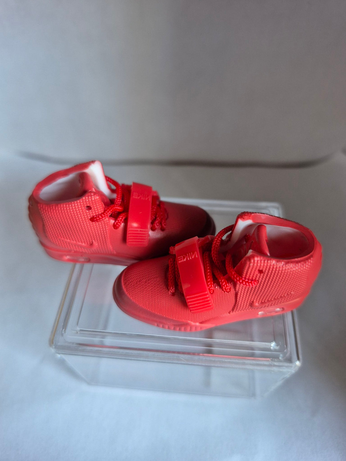 Red High-Top Mini Sneakers – Collectible Pair with Display Case