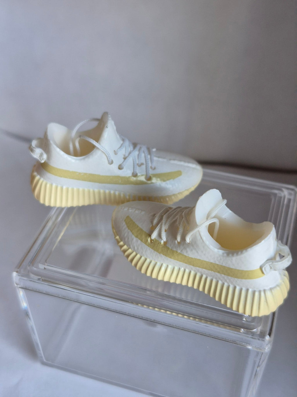 Cream and Yellow Mini Sneakers – Collectible Pair with Display Case