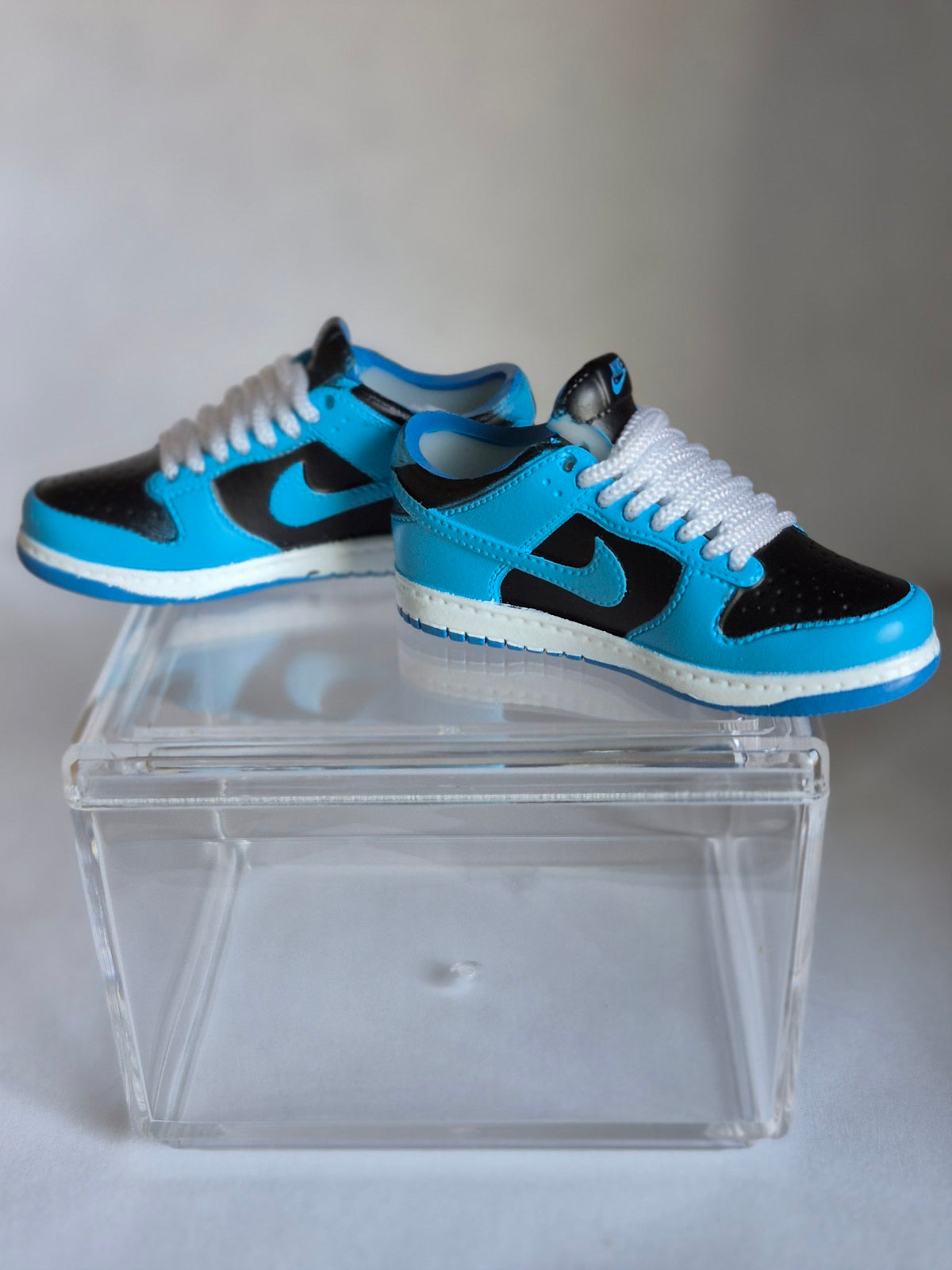 Blue and Black Mini Sneakers – Collectible Pair with Display Case