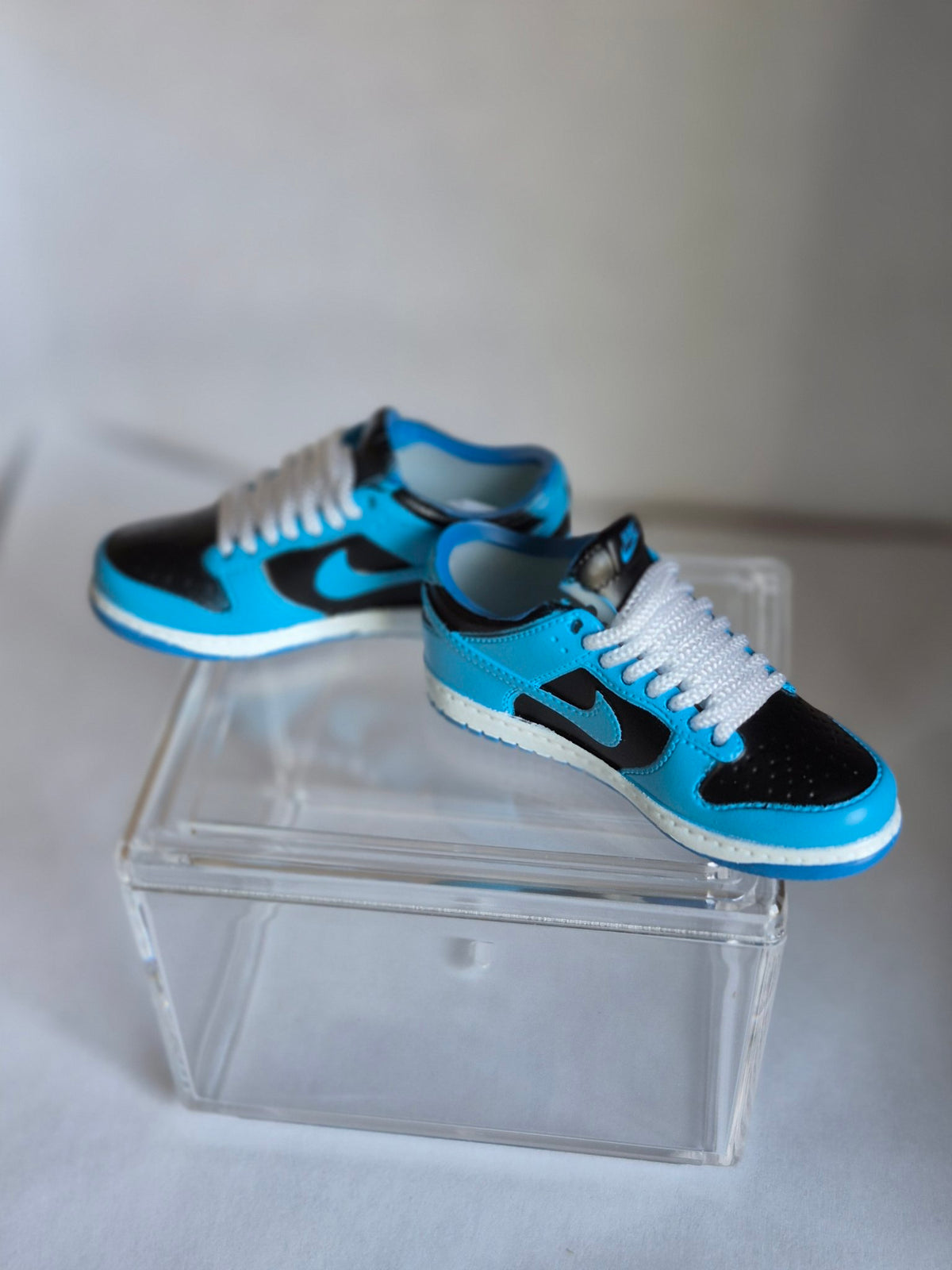 Blue and Black Mini Sneakers – Collectible Pair with Display Case