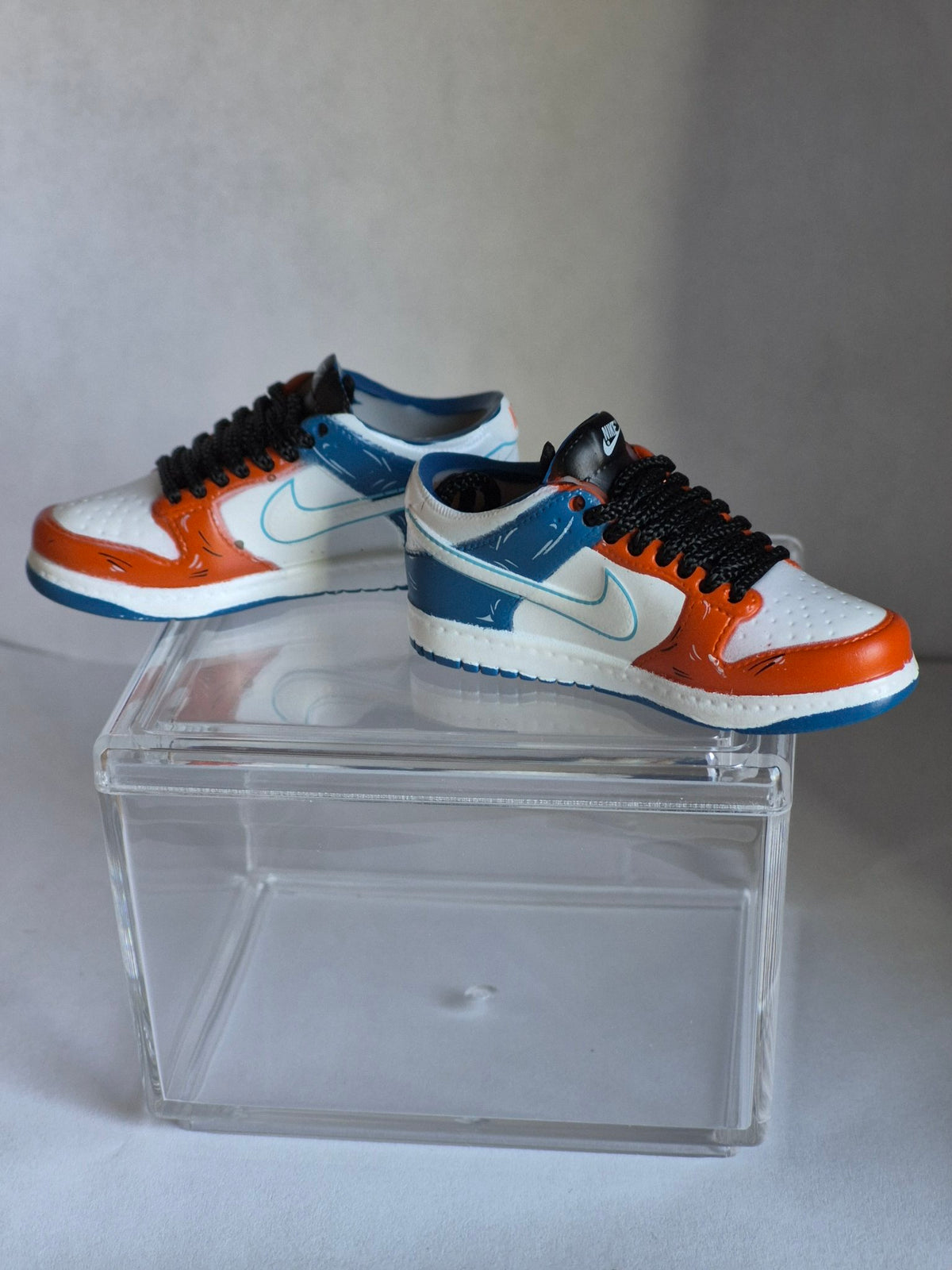 Orange White and Blue Mini Sneakers – Collectible Pair with Display Case
