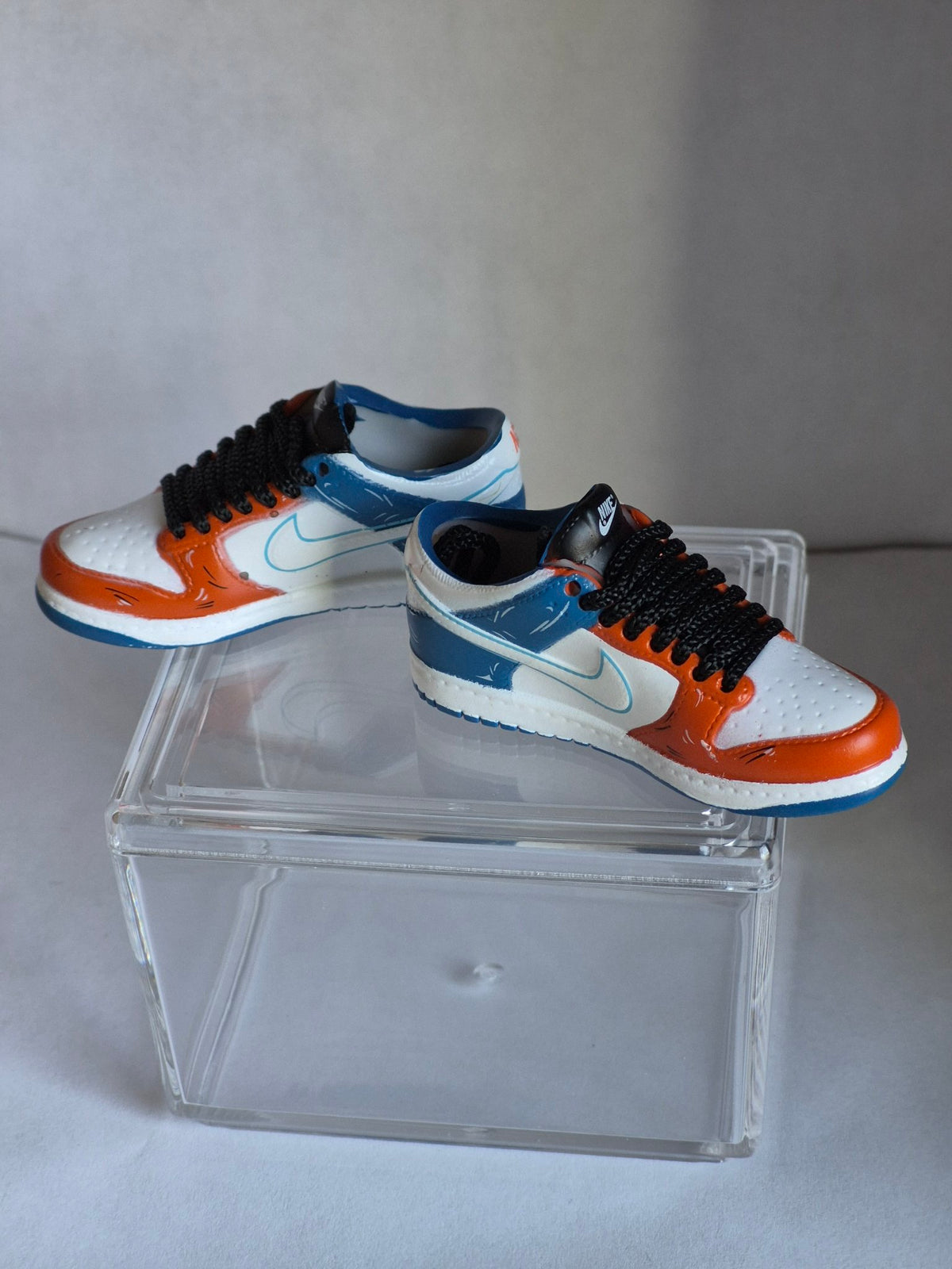 Orange White and Blue Mini Sneakers – Collectible Pair with Display Case