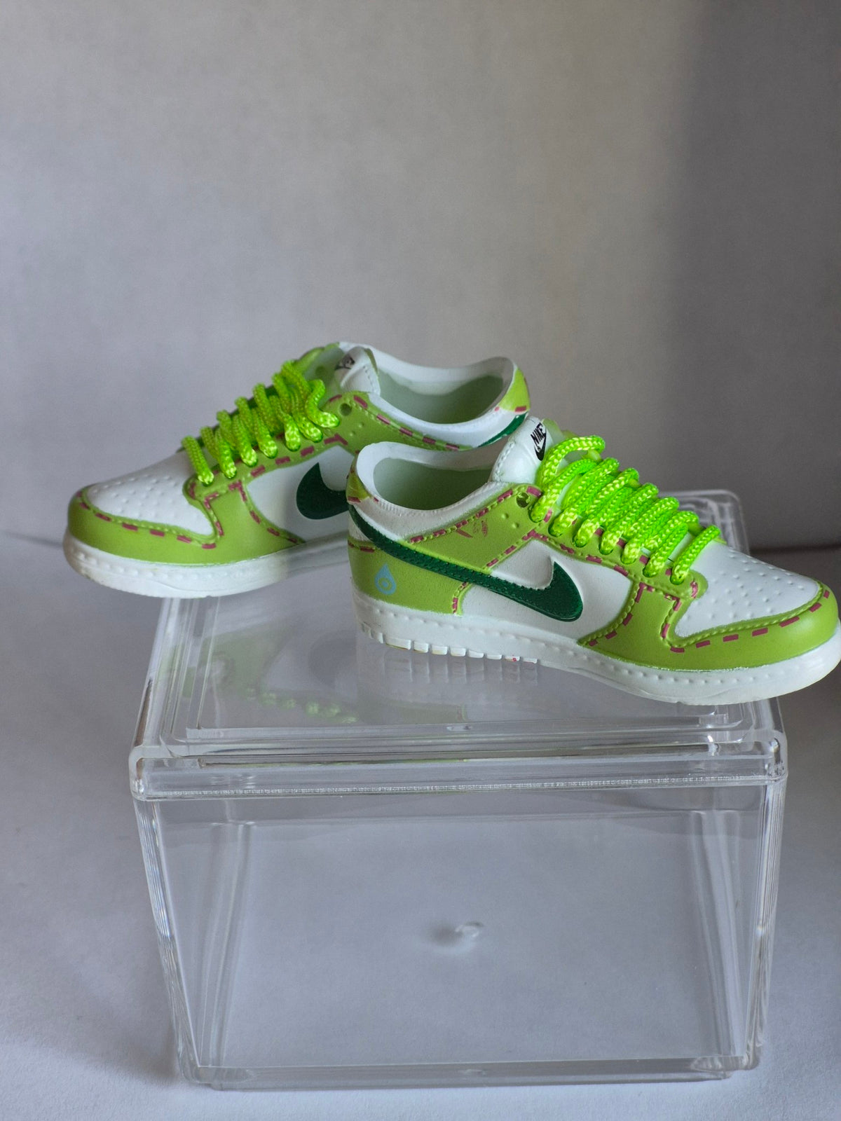 Lime Green and White Mini Sneakers – Collectible Pair with Display Case