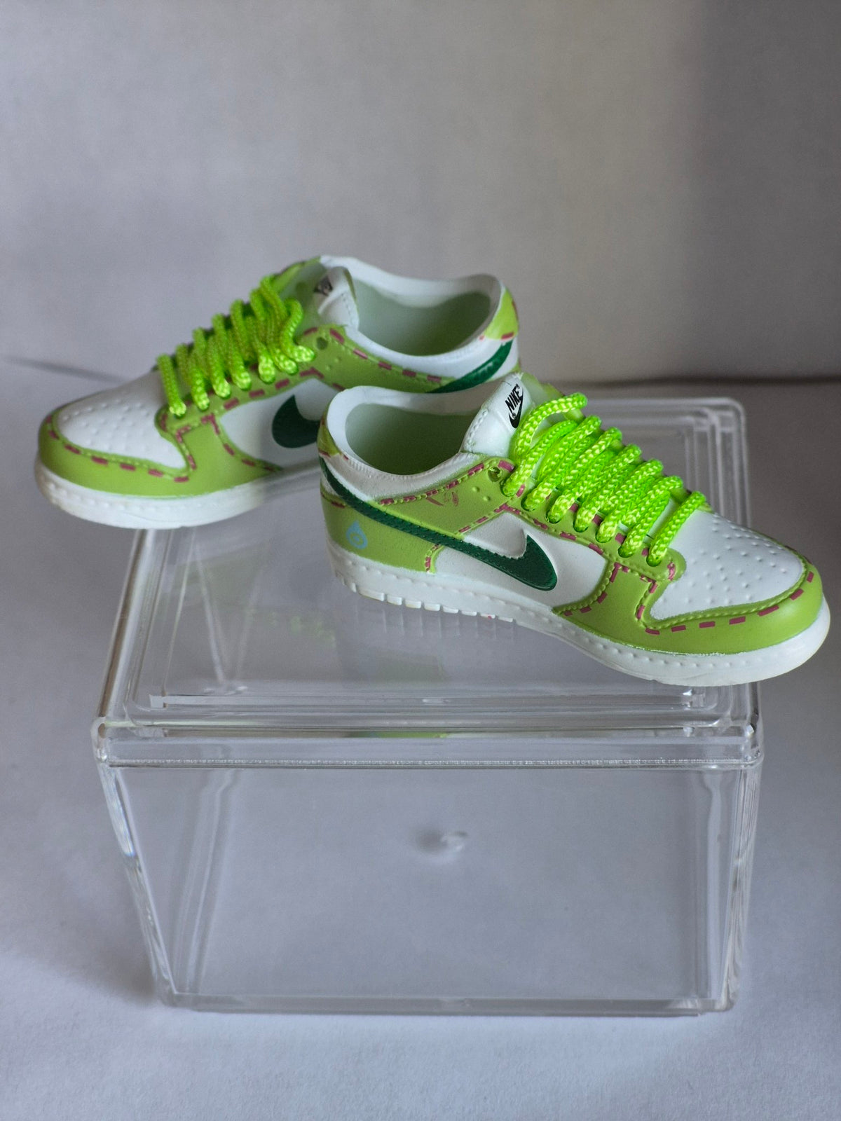 Lime Green and White Mini Sneakers – Collectible Pair with Display Case