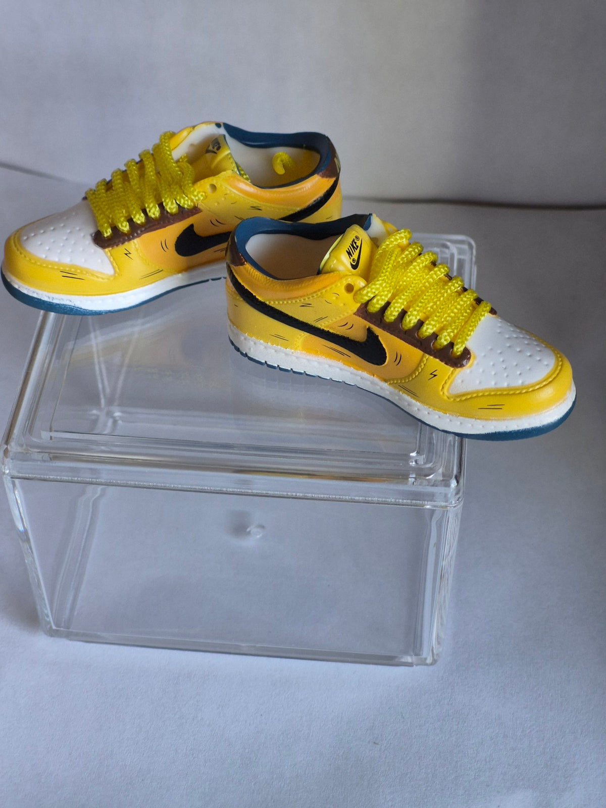 Yellow and White Mini Sneakers – Collectible Pair with Display Case