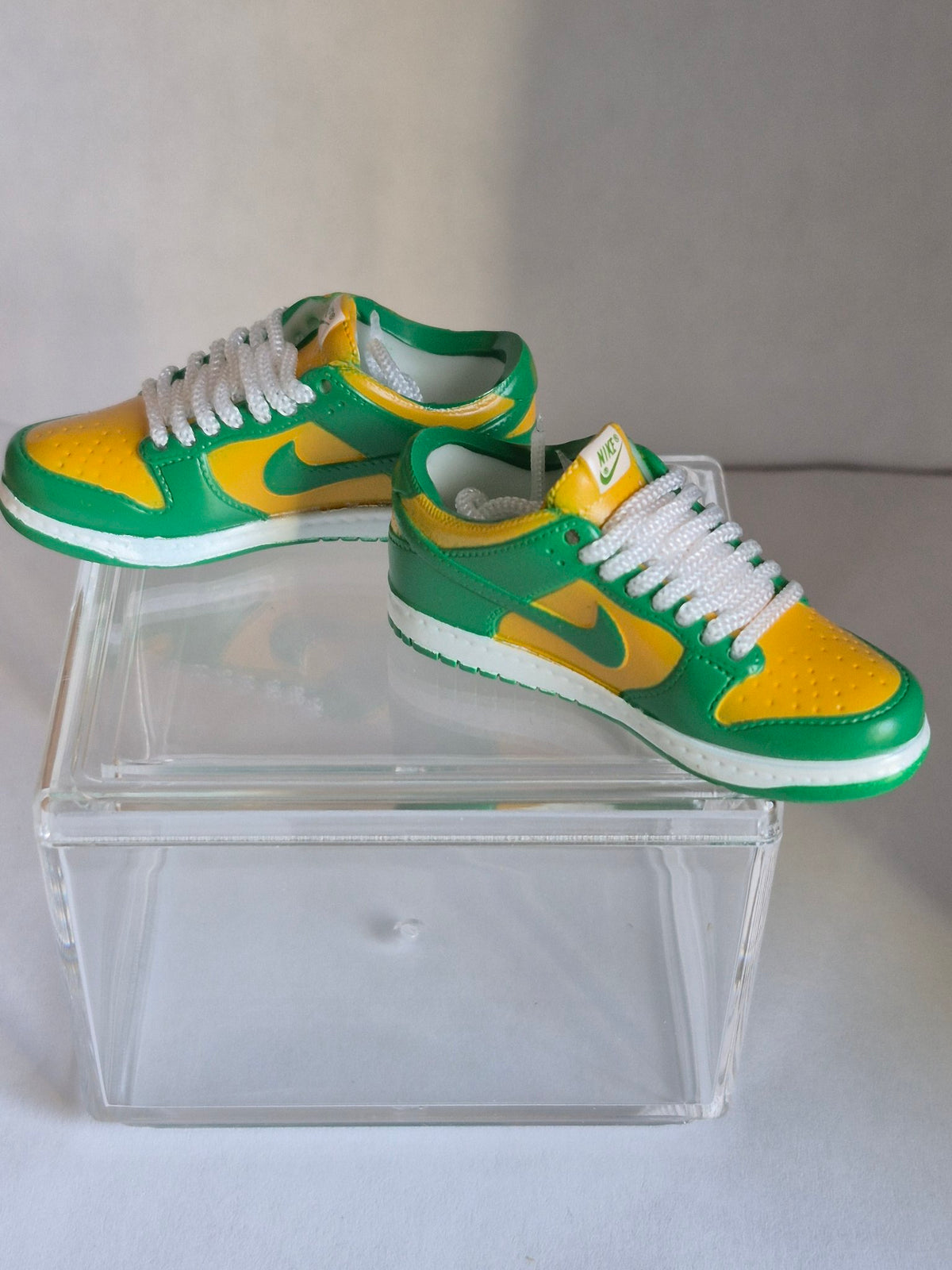 Green and Yellow Mini Sneakers - Collectible Pair with Display Case