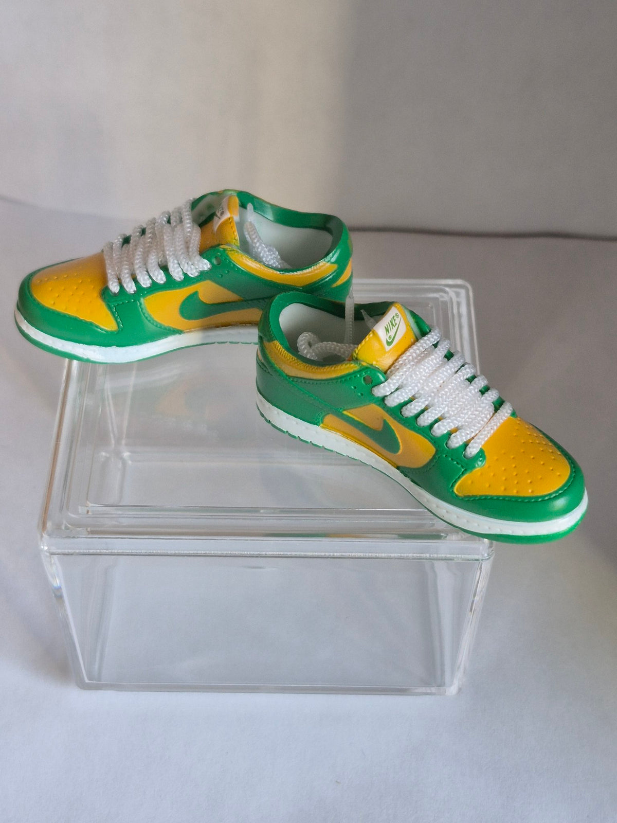 Green and Yellow Mini Sneakers - Collectible Pair with Display Case
