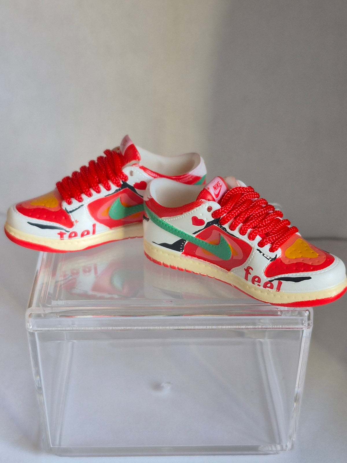 Red White and Green Art Mini Sneakers – Collectible Pair with Display Case