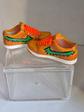 Orange and Brown Mini Sneakers with Green Swoosh – Collectible Pair with Display Case