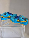 Blue Mini Sneakers with Yellow Swoosh – Collectible Pair with Display Case