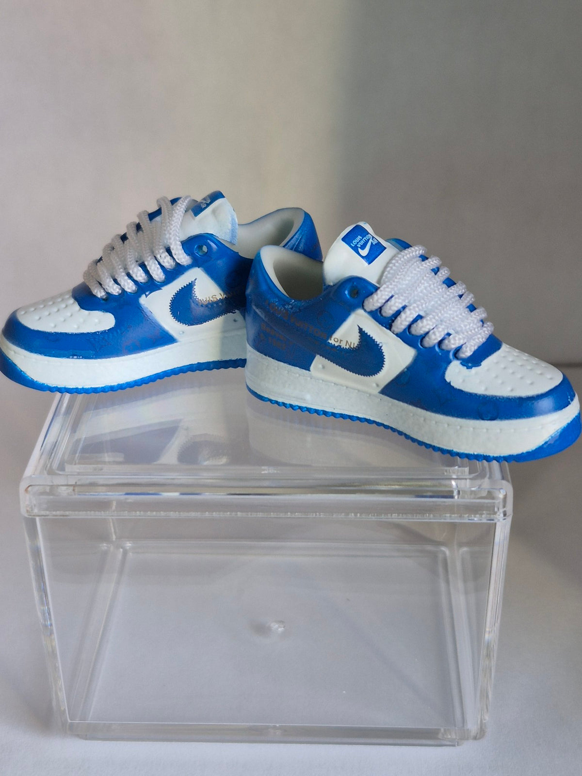 Royal Blue and White Mini Sneakers – Collectible Pair with Display Case