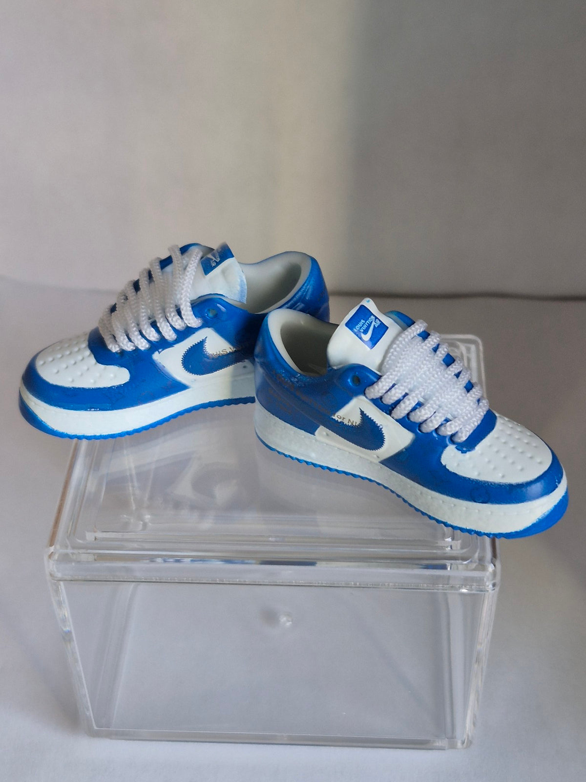 Royal Blue and White Mini Sneakers – Collectible Pair with Display Case