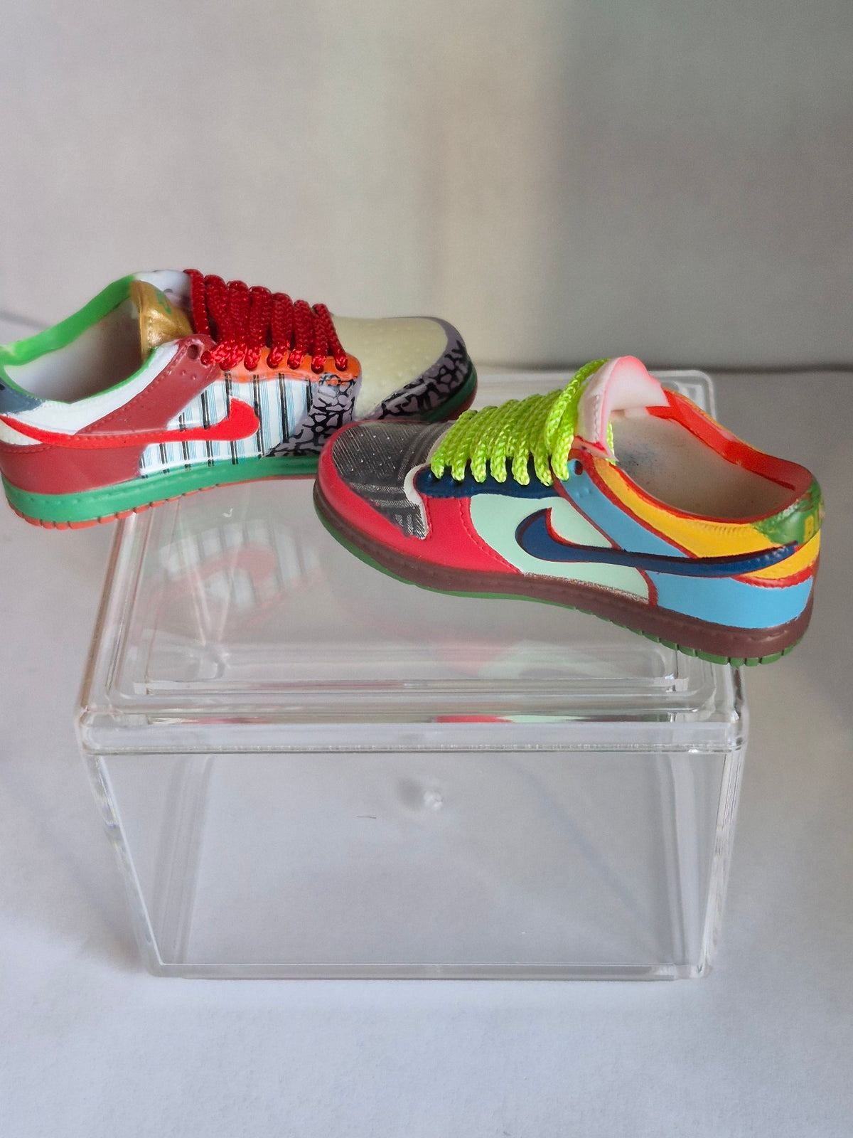 Multicolor Patchwork Mini Sneakers – Collectible Pair with Display Case